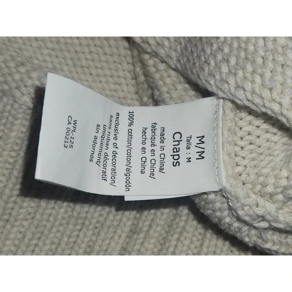 Chaps Mens Quarter Zip Sweater Cream Off White Cotton Shaker Knit Size M